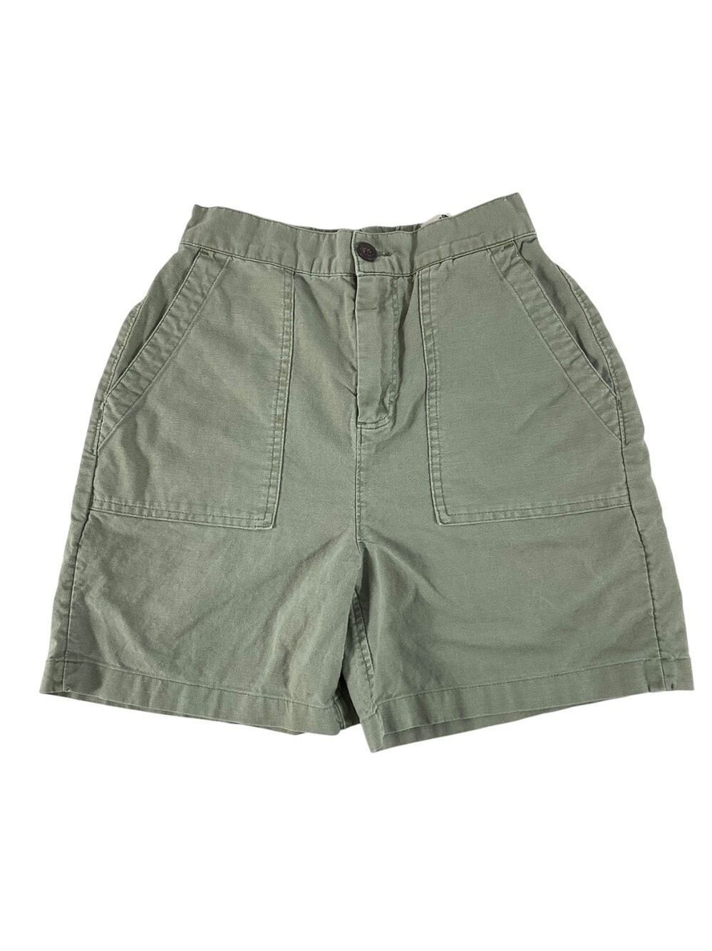 Roots Women’s Green Utility Shorts Size 2 Cotton Linen Blend Elastic Waist